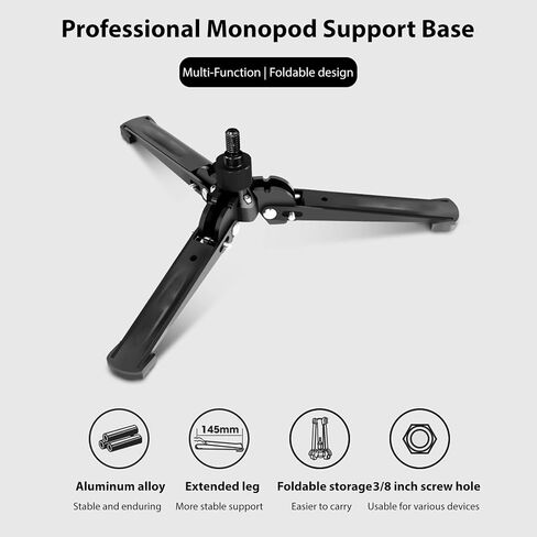 Bewinner Compact Tripod Base with 3/8 Inch Screw, 145mm Legs Desktop Stand with Anti Slip Pads for Monopod DSLR Camera PTZ Stabilizer, for Stable Vlogging and Photography in Saudi Arabia