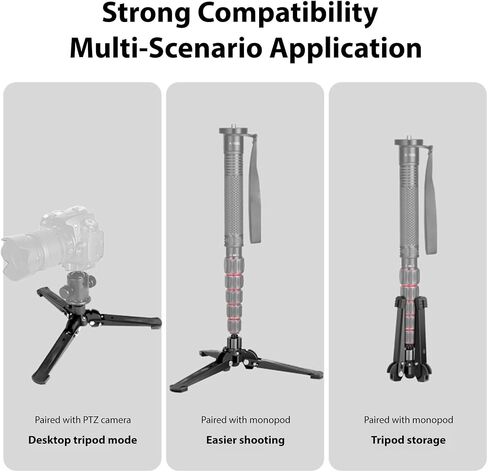 Bewinner Compact Tripod Base with 3/8 Inch Screw, 145mm Legs Desktop Stand with Anti Slip Pads for Monopod DSLR Camera PTZ Stabilizer, for Stable Vlogging and Photography in Saudi Arabia