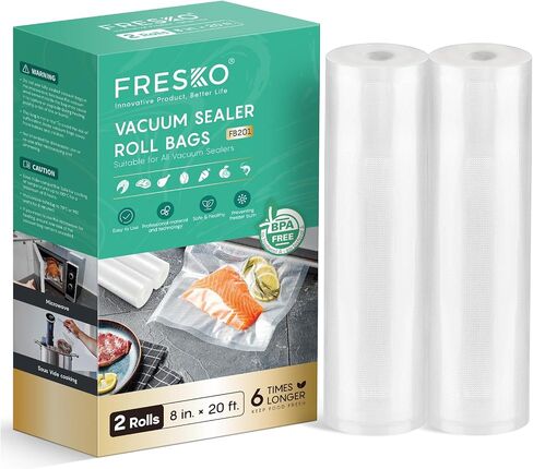 FRESKO 8"x20' Vacuum Sealer Bags for Food, 2 Rolls in Kuwait