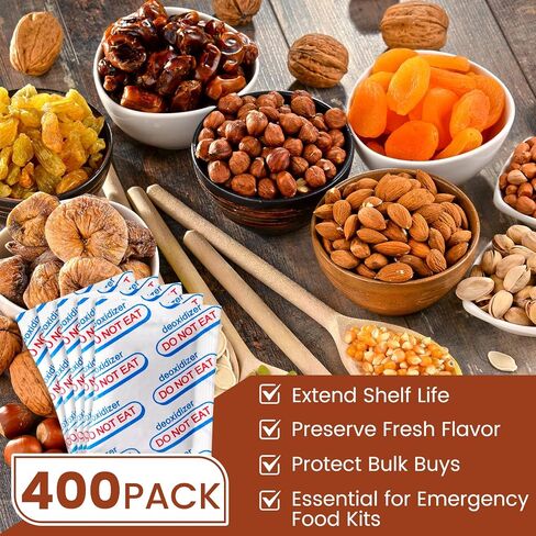 400 Counts 500cc Food Grade Oxygen Absorbers, 10 Individually Vacuum Sealed Packs with Oxygen Indicator, Oxygen Absorber Packets for Long Term Storage in Mylar Bag,Canning Jars, Freeze Dryer Storage in Saudi Arabia