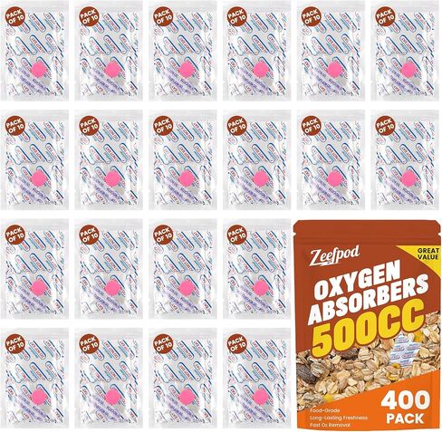 400 Counts 500cc Food Grade Oxygen Absorbers, 10 Individually Vacuum Sealed Packs with Oxygen Indicator, Oxygen Absorber Packets for Long Term Storage in Mylar Bag,Canning Jars, Freeze Dryer Storage in Saudi Arabia