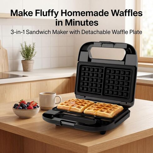KEINVE 3-in-1 Sandwich Maker, Waffle Maker and Panini Press Grill, Black in Saudi Arabia