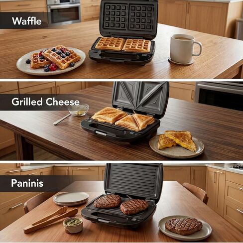 KEINVE 3-in-1 Sandwich Maker, Waffle Maker and Panini Press Grill, Black in Saudi Arabia