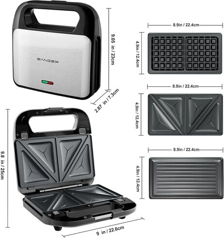 KEINVE 3-in-1 Sandwich Maker, Waffle Maker and Panini Press Grill, Black in Saudi Arabia