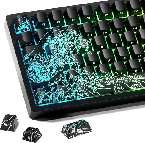 HITIME x XVX Spider Web Keycaps 60 75 100 Percent - Shine Through Keycaps w/IMD Tech, for Mechanical Keyboards, Full 118 Key Set, OEM Profile, Lines Backlit, Side Printed - Black in Saudi Arabia