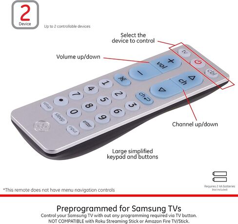 جهاز التحكم عن بعد العالمي ذو الزر الكبير من GE لأجهزة Samsung وVizio وLg وSony وRoku in Saudi Arabia
