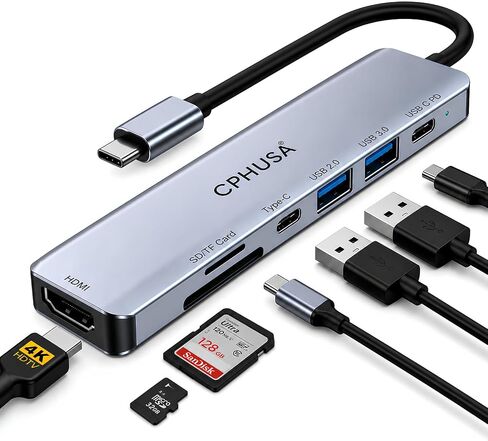 USB C Hub 7-in-1 for MacBook Pro/Air, Multiport Adapter with 4K HDMI, 100W PD Charging, USB 3.0, SD/TF Card Reader, USB-C Docking Station for MacBook, Dell, HP in Saudi Arabia