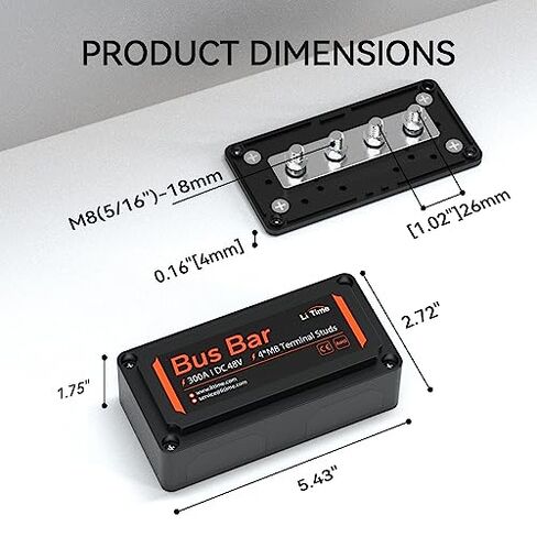 LiTime 300A Bus Bar 4 * M8 المشاركات الطرفية لبطاريات LiFePO4 الجهد العالي والتيار مناسبة للسيارات والتطبيقات البحرية والطاقة الشمسية والنظام الكهربائي (أحمر + أسود) in Saudi Arabia