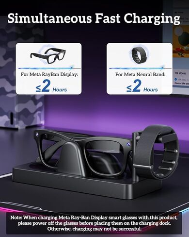 قاعدة شحن لنظارات العرض Meta Ray-Ban والفرقة العصبية | محطة شحن 3 في 1 مع قاعدة مضادة للانزلاق، مؤشر LED ومخرج USB، حامل شاحن النظارات الذكية المستقر in Kuwait