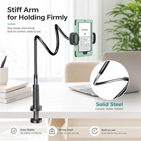 Long Gooseneck Holder for Kindle Reading in Bed Works with Thick Case in Saudi Arabia