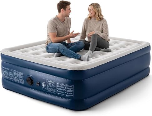 Camping Twin Air Mattress with Built-in Pump 330lbs Heavy Duty Comfortable 18" Thickness Blow up Air Mattress with Carry Bag Inflatable Portable Flocked Top Air Bed for Travel, Home (Black & Grey) in Saudi Arabia