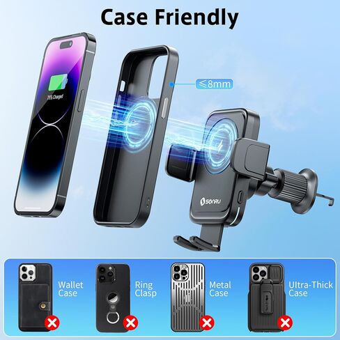 SONRU Car Phone Holder Wireless Charger, Qi 15W Wireless Car Charger Fast Charging Auto Clamping Car Charger Mount Suction Holder Dashboard Air Vent for iPhone 16/15/14/13/12/11, Samsung S25/24 in Saudi Arabia