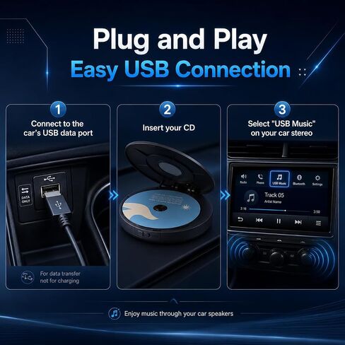 مشغل أقراص مضغوطة خارجي للسيارة، توصيل وتشغيل مشغل أقراص مضغوطة USB محمول للسيارة، قارئ أقراص مضغوطة عالمي مدمج للسيارة متوافق مع السيارات وسيارات الدفع الرباعي والشاحنات وأجهزة الكمبيوتر in Saudi Arabia