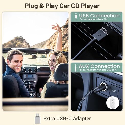 مشغل أقراص مضغوطة USB للسيارة مشغل أقراص مضغوطة خارجي محمول للسيارة يدعم AUX in Saudi Arabia