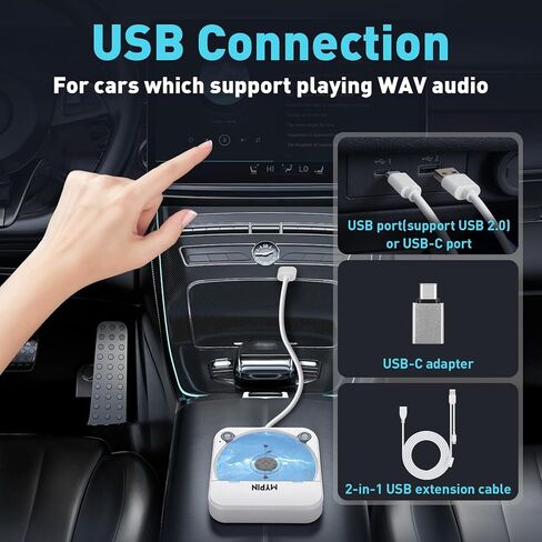 مشغل أقراص مضغوطة محمول للسيارة مزود بمنفذ USB/AUX ومشغل أقراص مضغوطة خارجي in Saudi Arabia