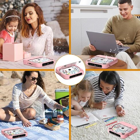 Portable CD Player with Bluetooth, Rechargeable CD Player for Home/Car, Built-in HiFi Speakers, Headphones, LCD Screen, Supports CD/AUX/USB and Repeat Modes, Pink in Saudi Arabia