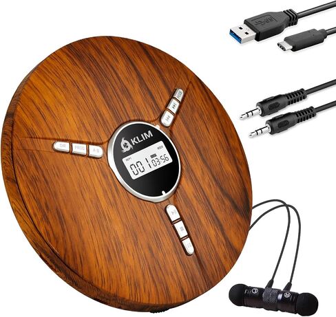مشغل أقراص مضغوطة محمول من KLIM Discman مع سماعات رأس، بطارية مدمجة - إصدار جديد - مشغلات أقراص مضغوطة للمنزل والسيارة - متوافق مع بطاقة SD، CD-R، CD-RW، MP3، WMA - 5 تأثيرات EQ in Saudi Arabia