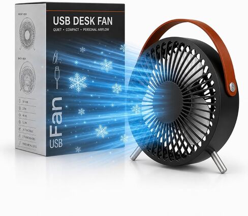 USB Desk Fan, 5.5-Inch Mini Personal Table Fan with 3 Large Blades, Quiet 45 dB Brushless Motor, Fixed Metal Legs and Carry Loop, 5V 2.5W, 39.3-Inch Cable, Blac in Saudi Arabia