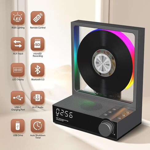 HOTT Portable CD Player,Retro Bluetooth 5.3 CD Players for Home,Music Player with HiFi Speaker,4000mAh Recheageable/Remote Contro/RGB Night Light/Sleep Timer/U Disk/Micro SD/AUX Desktop CD Players in Saudi Arabia