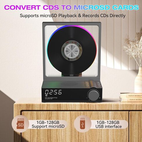 HOTT Portable CD Player,Retro Bluetooth 5.3 CD Players for Home,Music Player with HiFi Speaker,4000mAh Recheageable/Remote Contro/RGB Night Light/Sleep Timer/U Disk/Micro SD/AUX Desktop CD Players in Saudi Arabia