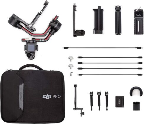 DJI RS 2 - مثبت جيمبال ثلاثي المحاور لكاميرات DSLR والكاميرات غير المرآة، نيكون، سوني، باناسونيك، كانون، فوجي، حمولة تم اختبارها 10 رطل، شاشة لمس كاملة الألوان 1.4 بوصة، هيكل من ألياف الكربون، أسود in Saudi Arabia