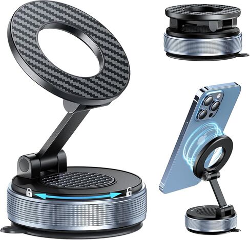Car Phone Holder for Magsafe, Suction Cup Phone Mount 360° Adjustable Vacuum Magnetic Phone Holder, Cell Phone Holders for Your Car Compatible with iPhone 17 Pro Max 16 15 14 13 12 (Carbon Black) in Saudi Arabia