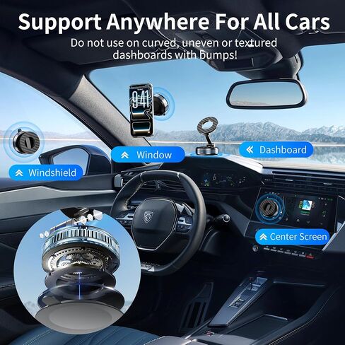 Car Phone Holder for Magsafe, Suction Cup Phone Mount 360° Adjustable Vacuum Magnetic Phone Holder, Cell Phone Holders for Your Car Compatible with iPhone 17 Pro Max 16 15 14 13 12 (Carbon Black) in Saudi Arabia