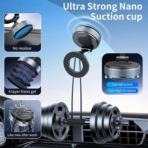 Car Phone Holder for Magsafe, Suction Cup Phone Mount 360° Adjustable Vacuum Magnetic Phone Holder, Cell Phone Holders for Your Car Compatible with iPhone 17 Pro Max 16 15 14 13 12 (Carbon Black) in Saudi Arabia