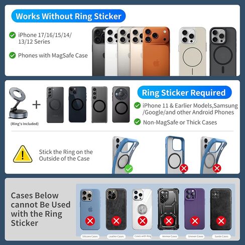 Car Phone Holder for Magsafe, Suction Cup Phone Mount 360° Adjustable Vacuum Magnetic Phone Holder, Cell Phone Holders for Your Car Compatible with iPhone 17 Pro Max 16 15 14 13 12 (Carbon Black) in Saudi Arabia