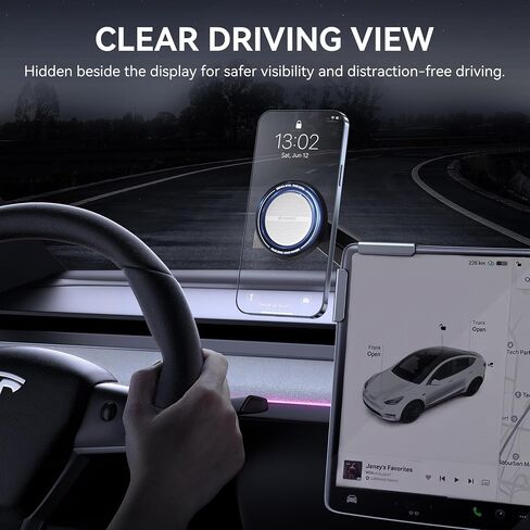 YONZEE Phone Mount for Tesla Model Y, 3, S, X and Cybertruck, Screen Mounted Magnetic Phone Holder, 360° Adjustable Hidden Car Mount, Interior Accessories Compatible with iPhone and Android Phones in Saudi Arabia