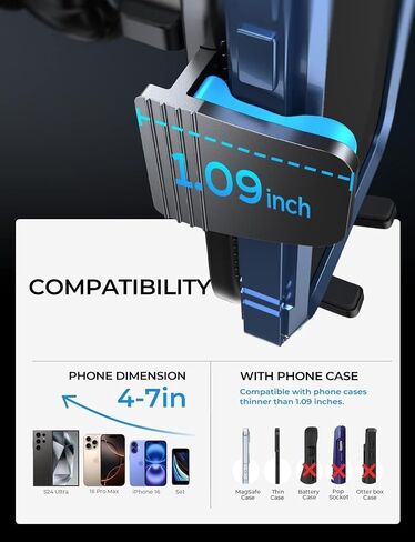 LISEN Car Phone Mount, Phone Holders for Your Car [Thick Cases Friendly] Car Vent Phone Holder & Metal Hook Truck Jeep Accessories for iPhone 17 Air Pro Samsung Google and All 4-7'' Phone in Saudi Arabia