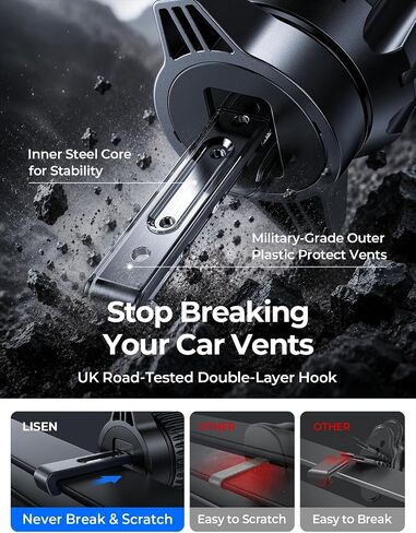 LISEN Car Phone Mount, Phone Holders for Your Car [Thick Cases Friendly] Car Vent Phone Holder & Metal Hook Truck Jeep Accessories for iPhone 17 Air Pro Samsung Google and All 4-7'' Phone in Saudi Arabia