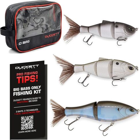 Duckett Fishing Big Bass Lure Kit Featuring BD Shad 5 and 6 Multi Jointed Swimbaits Wall Hanger Glidebait Complete Bass Fishing Bait Set with Duckett D Bag Storage System in Saudi Arabia