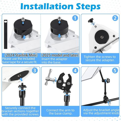 2024-2026 Starlink Mini Clamp Mount RV Adjustable Arm & Pipe Adapter in Saudi Arabia