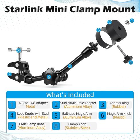 2024-2026 Starlink Mini Clamp Mount RV Adjustable Arm & Pipe Adapter in Saudi Arabia