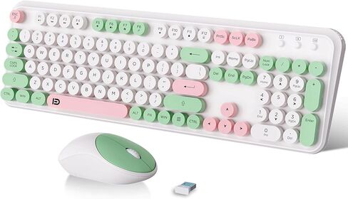 FOPETT 2.4GHz Wireless Keyboard and Mouse Set with Switch Button - Full-Size Keyboard - Compatible for Windows/Laptop/PC/Notebook/Smart TV and More - Green in Saudi Arabia