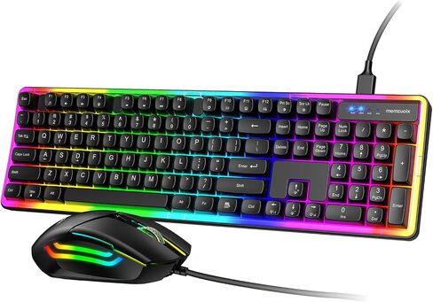 memzuoix Wired RGB Keyboard and Mouse Combo, Full-Size Keyboard with Number Pad and 6400 DPI LED Mouse, 2.4G Plug and Play Keyboard Mouse Set for PC, Laptop, Mac, Office & Gaming, Black in Saudi Arabia