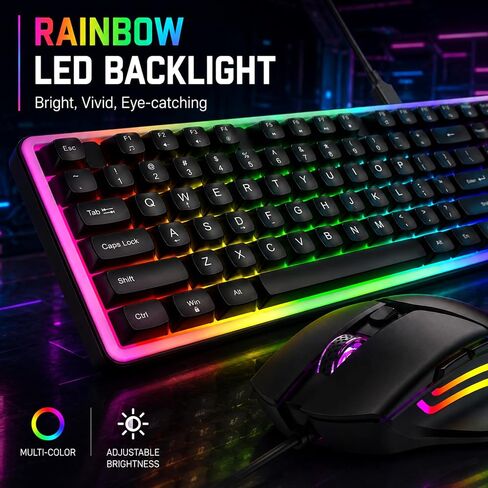 memzuoix Wired RGB Keyboard and Mouse Combo, Full-Size Keyboard with Number Pad and 6400 DPI LED Mouse, 2.4G Plug and Play Keyboard Mouse Set for PC, Laptop, Mac, Office & Gaming, Black in Saudi Arabia