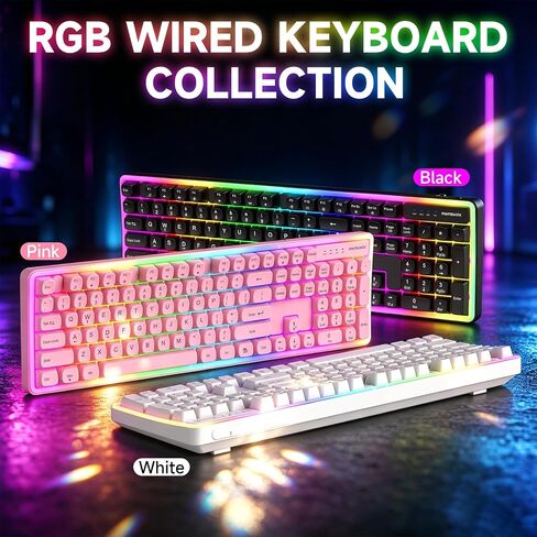 memzuoix Wired RGB Keyboard and Mouse Combo, Full-Size Keyboard with Number Pad and 6400 DPI LED Mouse, 2.4G Plug and Play Keyboard Mouse Set for PC, Laptop, Mac, Office & Gaming, Black in Saudi Arabia