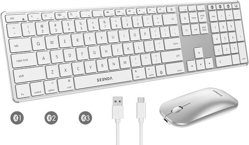 seenda COS500 Bluetooth Keyboard and Mouse, Multi-Device, White/Silver in Saudi Arabia