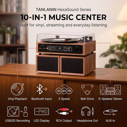 Vinyl Record Player with 6 Speakers HiFi Sound 4+2 External Stereo Speakers in Saudi Arabia