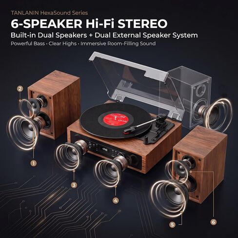 Vinyl Record Player with 6 Speakers HiFi Sound 4+2 External Stereo Speakers in Saudi Arabia