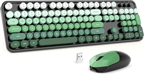 MOFII Wireless Keyboard and Mouse Combo - 2.4GHz Full-Size Retro Typewriter Keyboard with Round Keys, 3 Level Adjustable Optical Mouse, Plug & Play - Compatible with PC/Laptop/Desktop - Light Blue Mix in Saudi Arabia