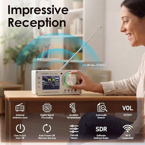راديو TEF6686 Premium SDR، راديو كامل النطاق DSP محمول على الموجات القصيرة AM FM LW SW مع شاشة TFT بإضاءة خلفية، مكبرات صوت مزدوجة 5 وات، بطارية قابلة لإعادة الشحن 4000 مللي أمبير في الساعة، واجهة BNC وجهاز تحكم عن بعد in Saudi Arabia