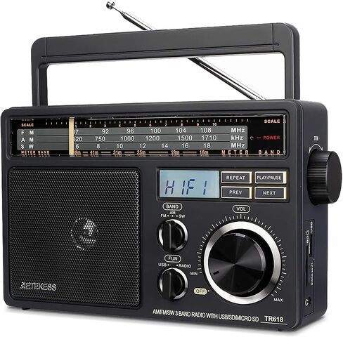 Retekess TR618 AM FM Radio Plug in Wall, Portable Shortwave Radios (Black) in Saudi Arabia
