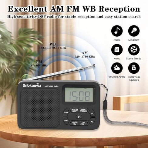 AM FM Radio, Portable Emergency Weather NOAA Radio, Small Digital Radio with Dual Mode Storage, Digital Tuner, Sleep Timer, Wall Plug and Battery Powered (Grey) in Saudi Arabia