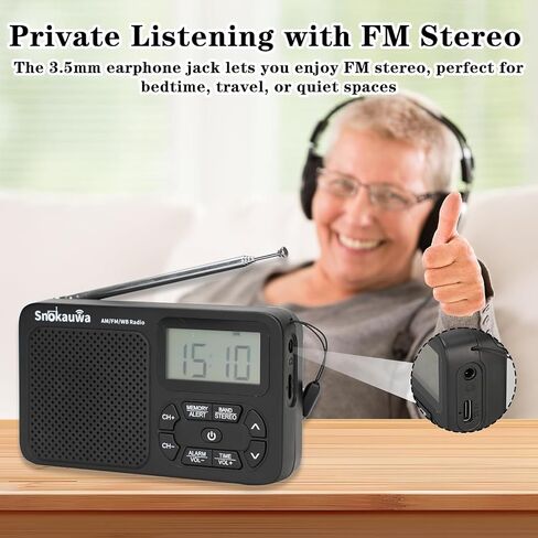 AM FM Radio, Portable Emergency Weather NOAA Radio, Small Digital Radio with Dual Mode Storage, Digital Tuner, Sleep Timer, Wall Plug and Battery Powered (Grey) in Saudi Arabia