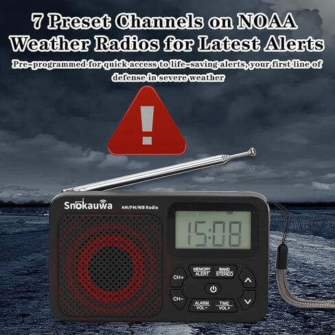 AM FM Radio, Portable Emergency Weather NOAA Radio, Small Digital Radio with Dual Mode Storage, Digital Tuner, Sleep Timer, Wall Plug and Battery Powered (Grey) in Saudi Arabia