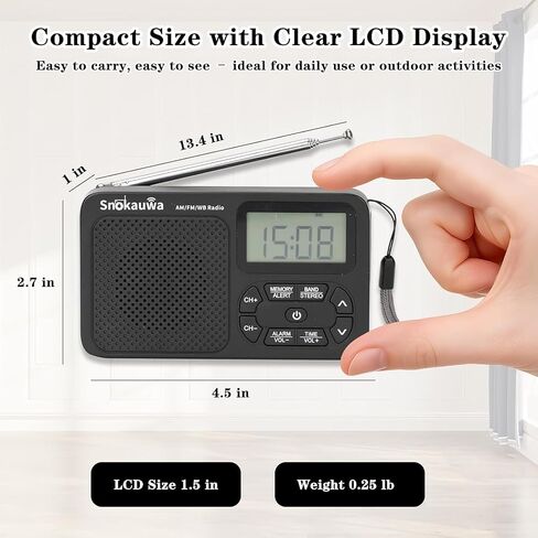 AM FM Radio, Portable Emergency Weather NOAA Radio, Small Digital Radio with Dual Mode Storage, Digital Tuner, Sleep Timer, Wall Plug and Battery Powered (Grey) in Saudi Arabia