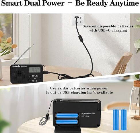 AM FM Radio, Portable Emergency Weather NOAA Radio, Small Digital Radio with Dual Mode Storage, Digital Tuner, Sleep Timer, Wall Plug and Battery Powered (Grey) in Saudi Arabia